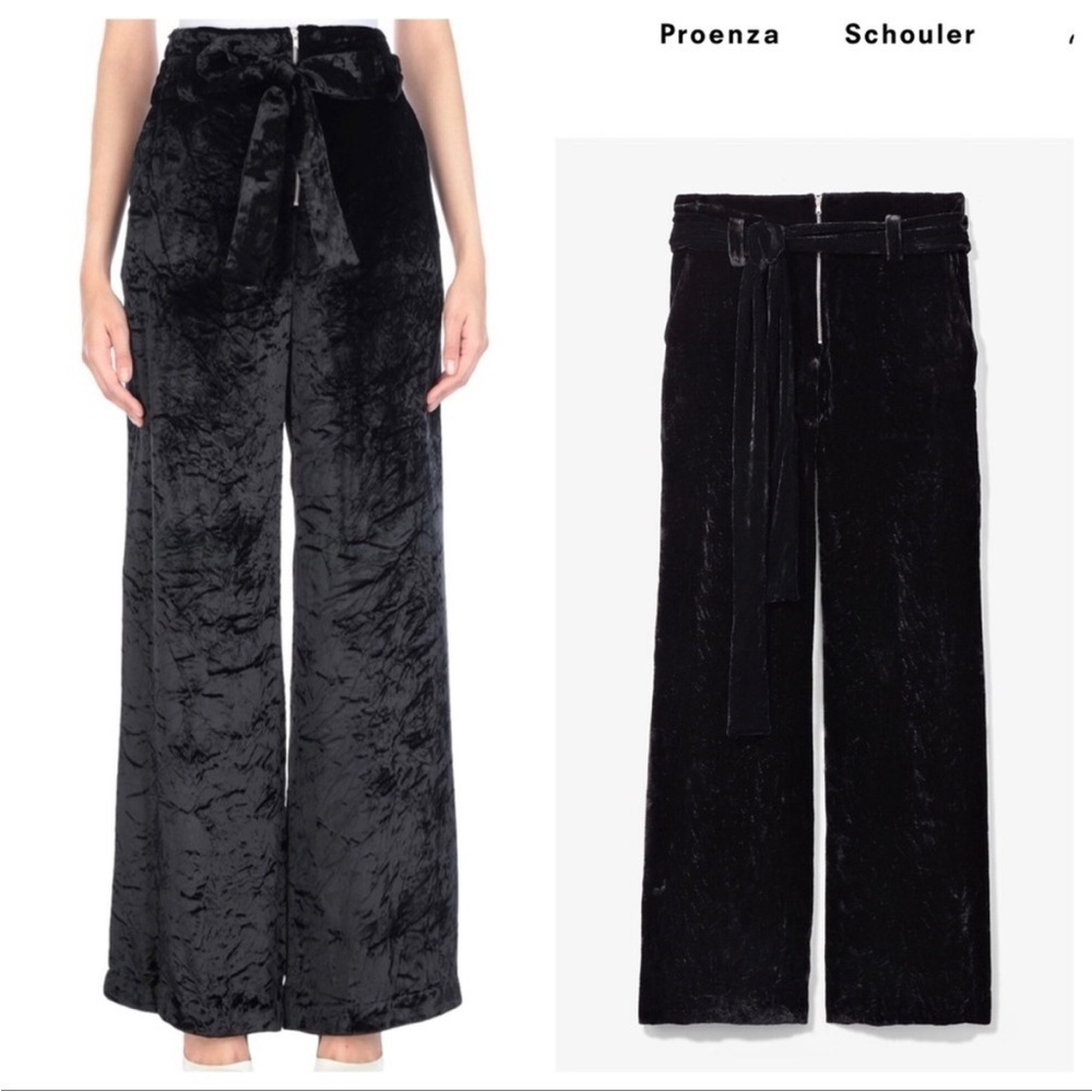 Proenza Schouler Black Crushed Velvet Belted Pants size 2